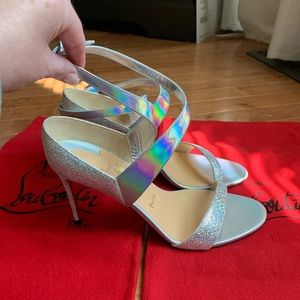 Brand new Christian Louboutin Open Liloo Iridescent Silver Sandal 38.5